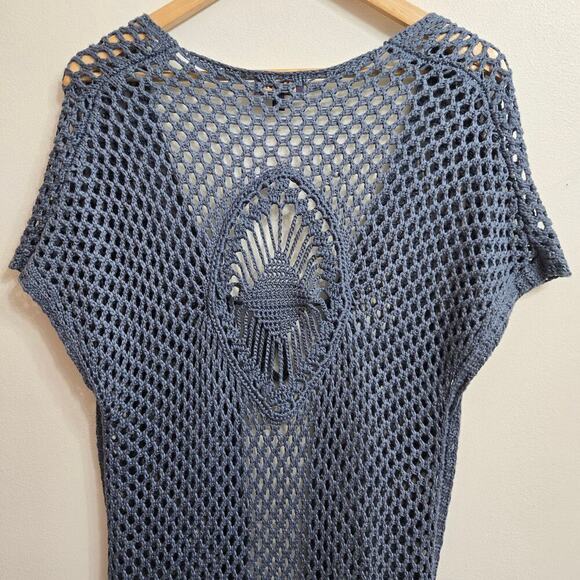 Artesia Womens Boho Crochet Duster Cover-up Size M Blue Beaded Open Knit Boho - Picture 6 of 12